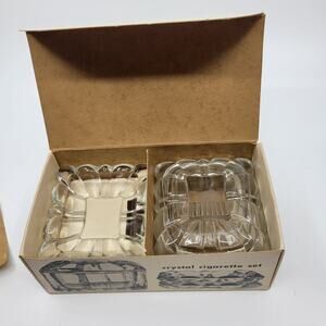 Vintage crystal cigarette case and ashtrays set